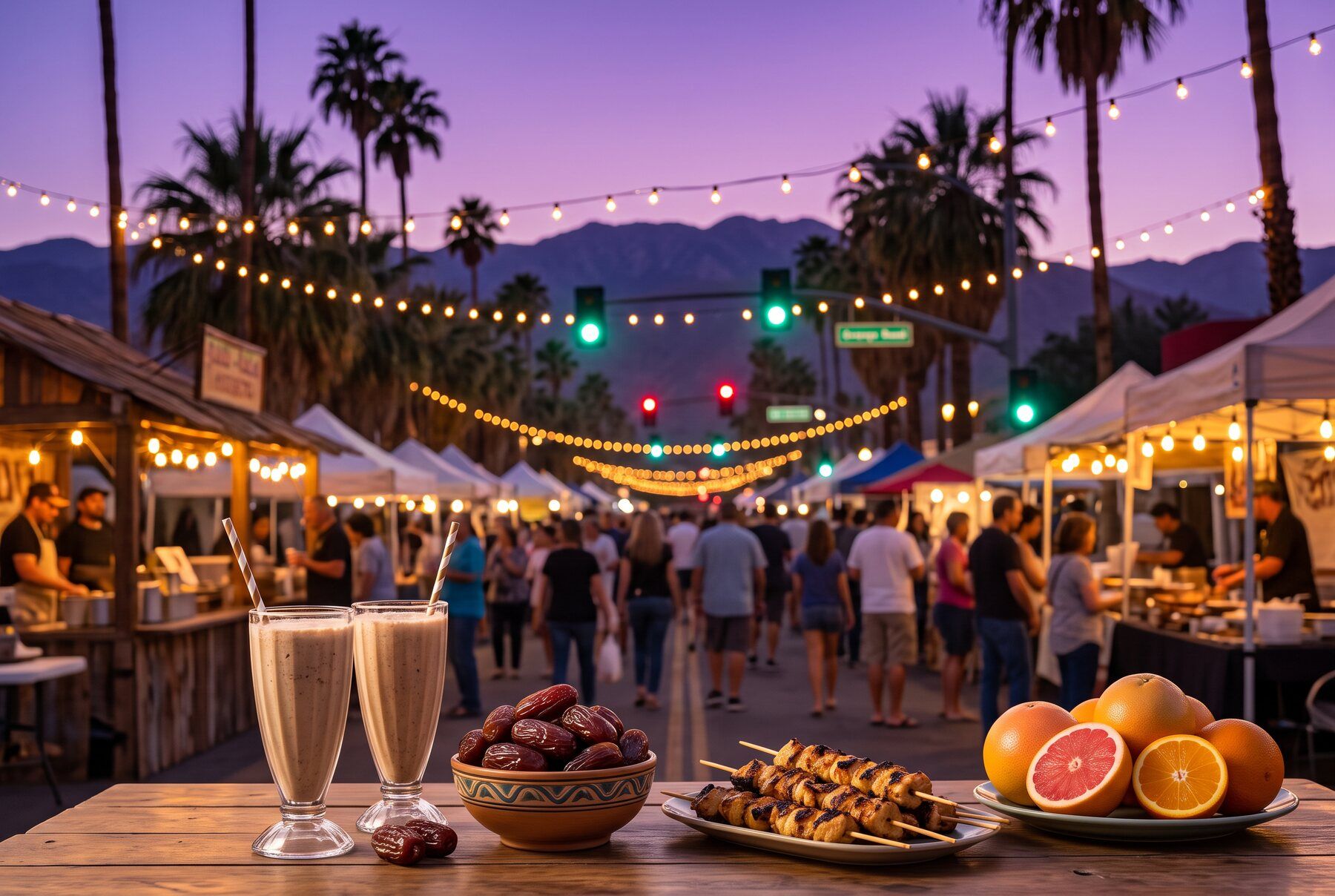 Evening food festival with date shakes, Medjool dates and citrus